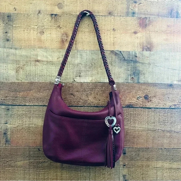NWOT Rare Brighton Heart ♥️ Charm W Tassel Red/Burgundy Barbados Ziptop Hobo - Picture 2 of 13